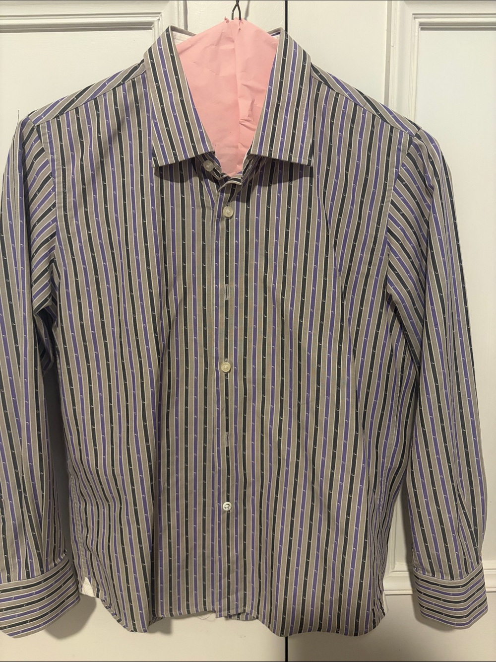 Robert Graham Purple and Gray Striped Dress Shirt